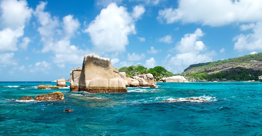 Hausriff Seychellen Schnorcheln Felsen Fische